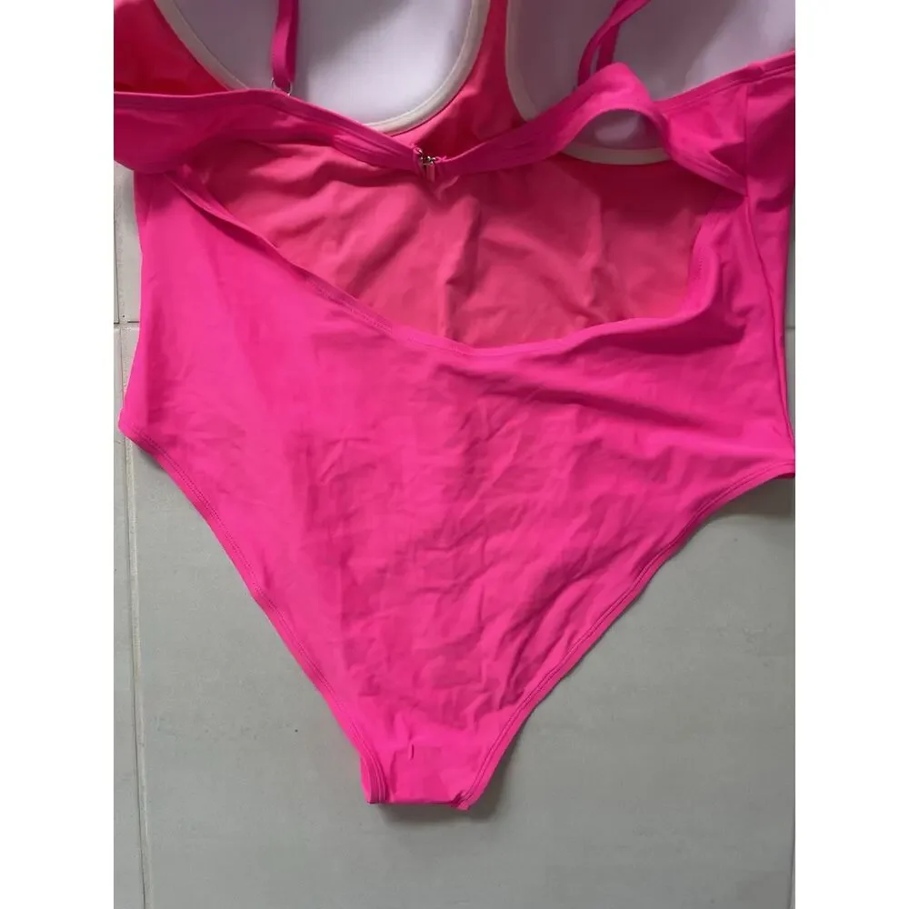 Fashion Nova Swim Rory One Piece Swimsuit Beach Summer Hot Pink